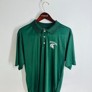 Russell NCAA Michigan State Spartans Logo‎ Basketball Polo Shirt Green Size XL